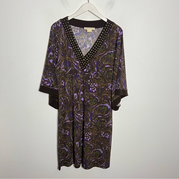 MICHAEL Michael Kors Dresses & Skirts - Michael Michael Kors Embellished Bell Sleeve Tunic Mini Dress Brown Paisley L